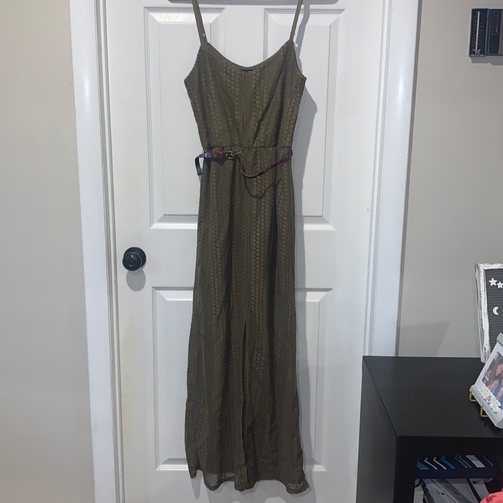 Maxi army green summer dress with Aztec print belt